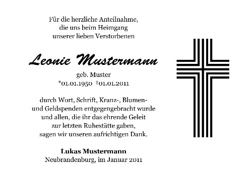 Danksagungskarten Trauer Kreuz