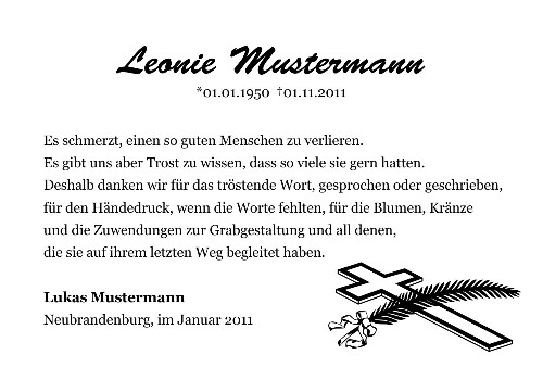 Danksagungskarten Trauer Kreuz