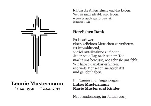 Danksagungskarten Trauer Kreuz