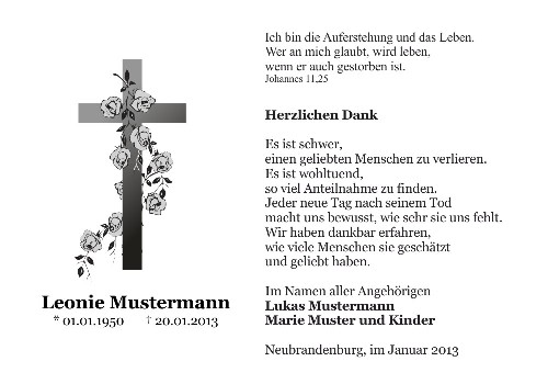 Danksagungskarten Trauer Kreuz
