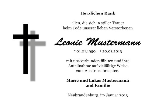 Danksagungskarten Trauer Kreuz