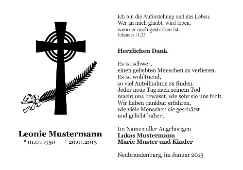 Danksagungskarten Trauer Kreuz