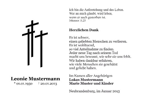 Danksagungskarten Trauer Kreuz