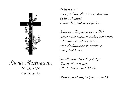 Danksagungskarten Trauer Kreuz