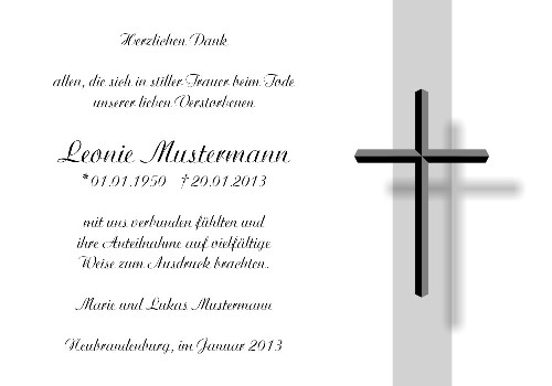 Danksagungskarten Trauer Kreuz