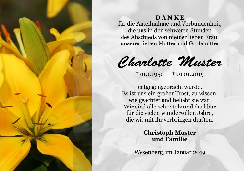 Danksagungskarten Trauer Lilie