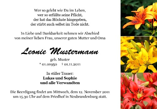 Danksagungskarten Trauer Lilie