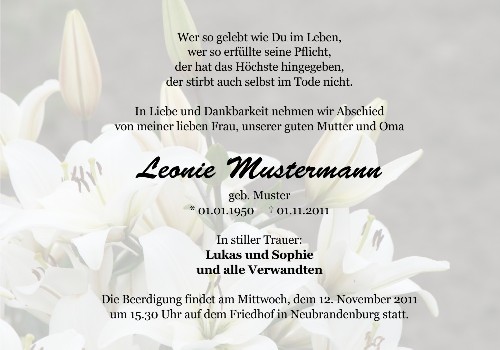 Danksagungskarten Trauer Lilie