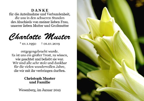 Danksagungskarten Trauer Lilie