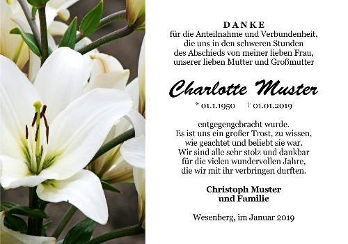 Danksagungskarten Trauer Lilie