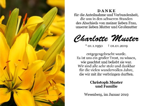 Danksagungskarten Trauer Lilie