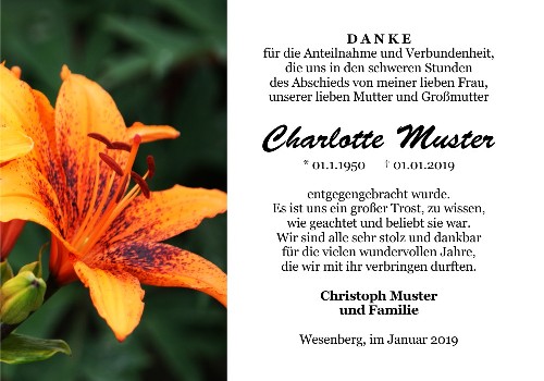 Danksagungskarten Trauer Lilie