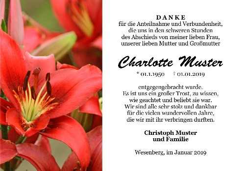 Danksagungskarten Trauer Lilie