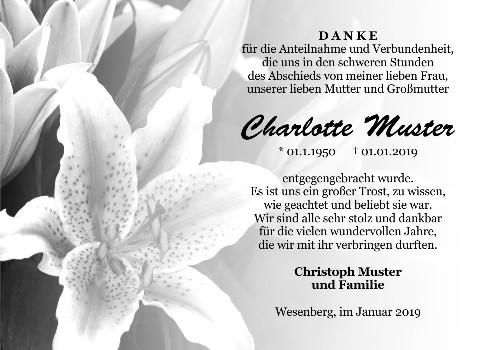 Danksagungskarten Trauer Lilie