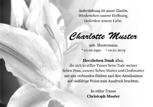 Danksagungskarten Trauer Lilie