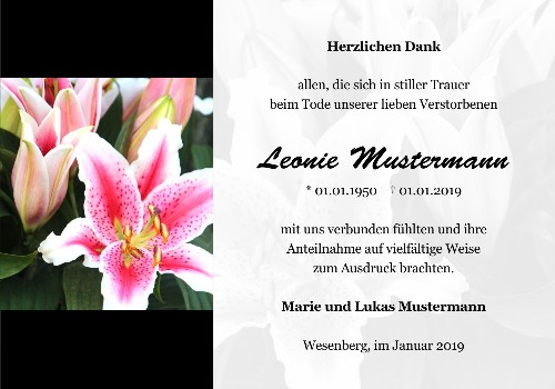 Danksagungskarten Trauer Lilie