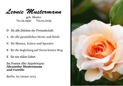 Danksagungskarten Trauer Rose