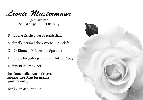 Danksagungskarten Trauer Rose