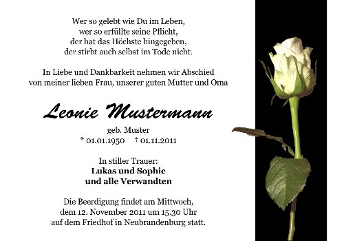 Danksagungskarten Trauer Rose