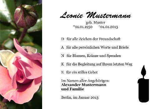 Danksagungskarten Trauer Rose