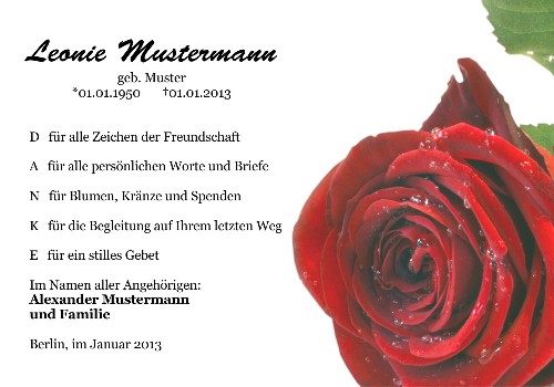 Danksagungskarten Trauer Rose