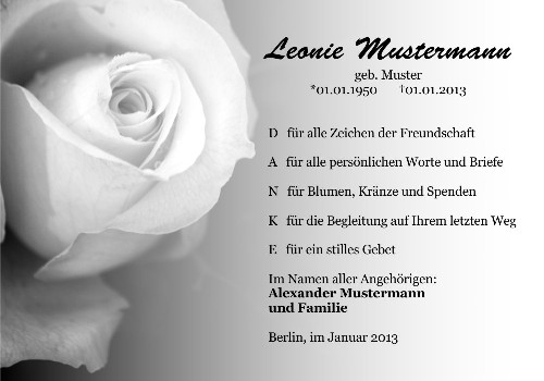 Danksagungskarten Trauer Rose