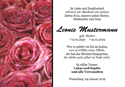 Danksagungskarten Trauer Rose