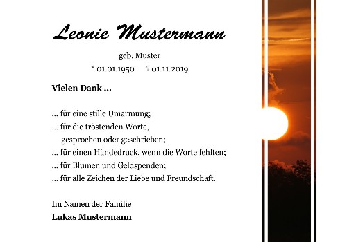 Danksagungskarten Trauer Sonne