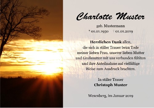 Danksagungskarten Trauer Sonne