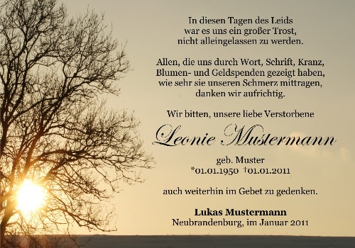 Danksagungskarten Trauer Sonne