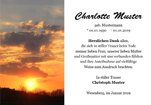 Danksagungskarten Trauer Sonne