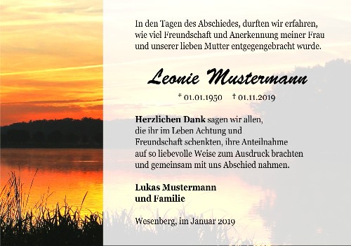 Danksagungskarten Trauer Sonne