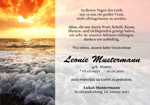 Danksagungskarten Trauer Sonne