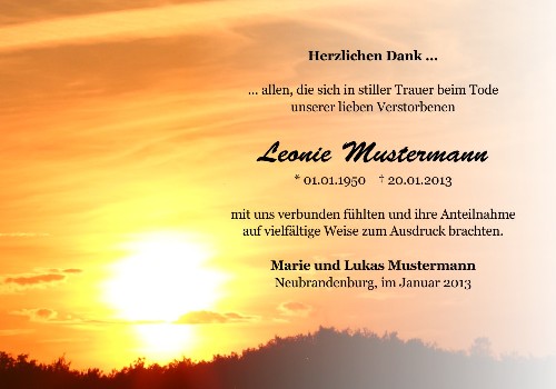 Danksagungskarten Trauer Sonne