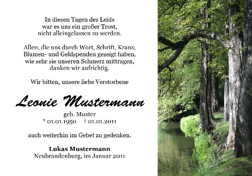 Danksagungskarten Trauer Wald