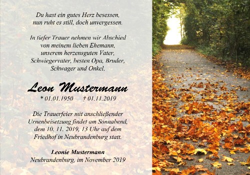 Danksagungskarten Trauer Wald