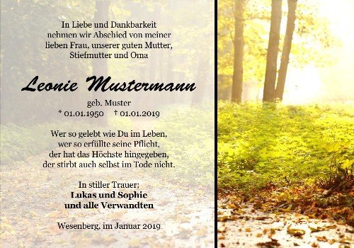 Danksagungskarten Trauer Wald