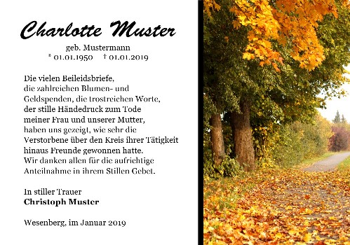 Danksagungskarten Trauer Wald