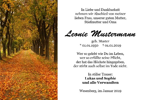 Danksagungskarten Trauer Wald