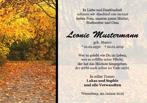 Danksagungskarten Trauer Wald