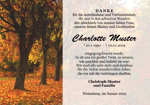 Danksagungskarten Trauer Wald