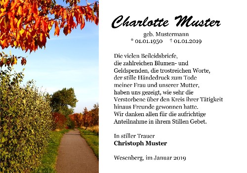 Danksagungskarten Trauer Wald