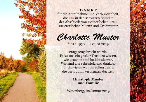 Danksagungskarten Trauer Wald