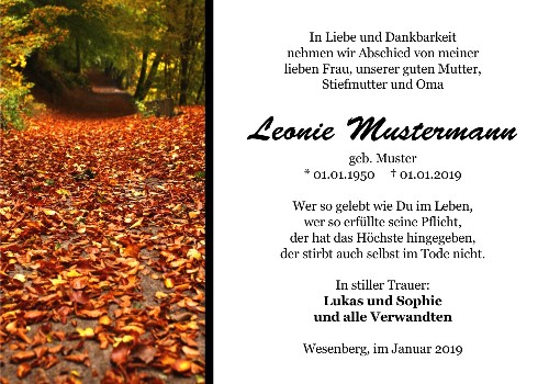 Danksagungskarten Trauer Wald