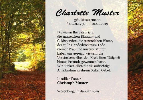 Danksagungskarten Trauer Wald