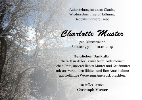 Danksagungskarten Trauer Winter