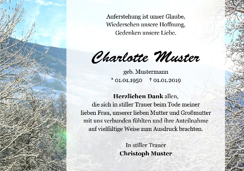 Danksagungskarten Trauer Winter