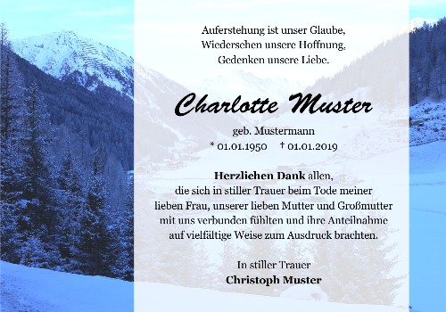 Danksagungskarten Trauer Winter