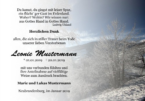 Danksagungskarten Trauer Winter