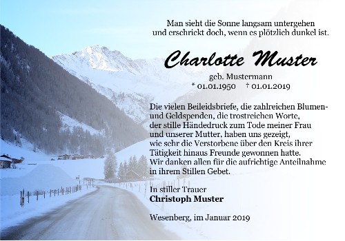 Danksagungskarten Trauer Winter